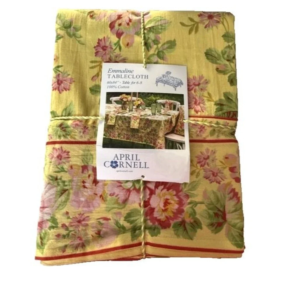 April Cornell Emmaline Tablecloth Floral English Country Garden Yellow 60x84